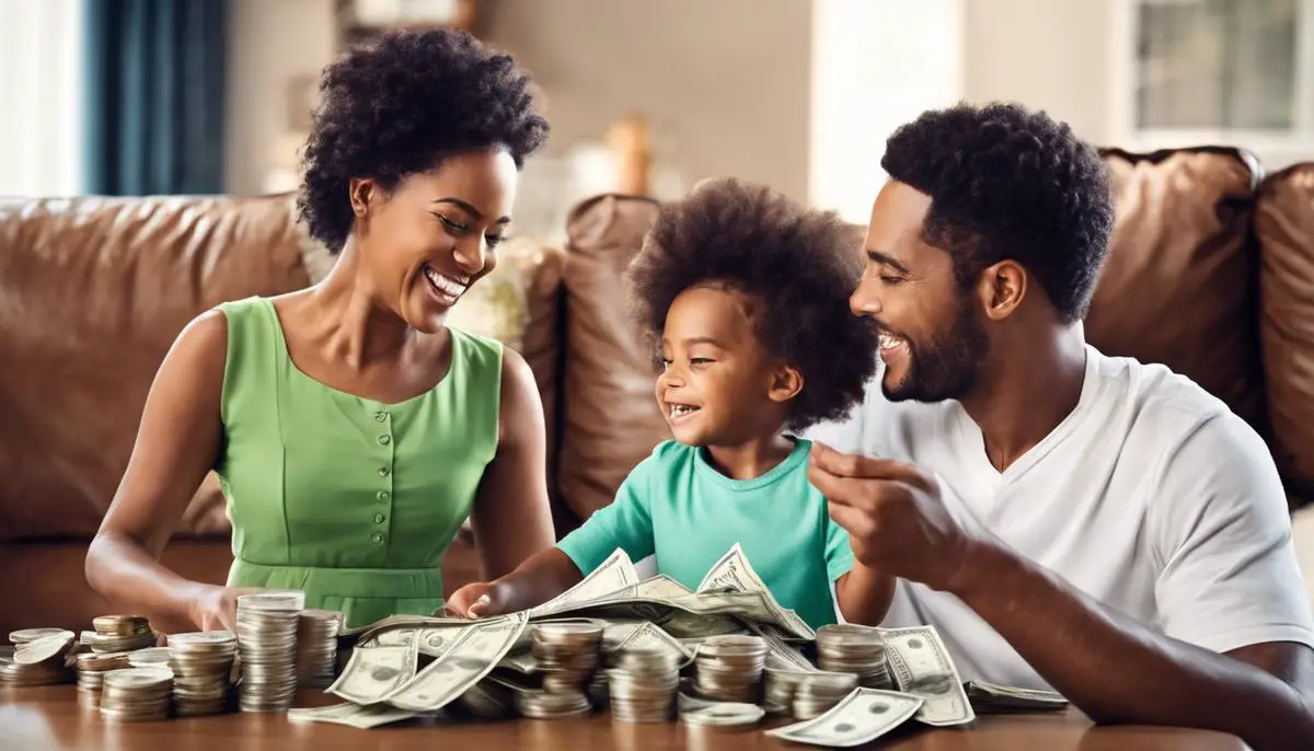 Image of a family happily receiving money to illustrate the Child Tax Credit.