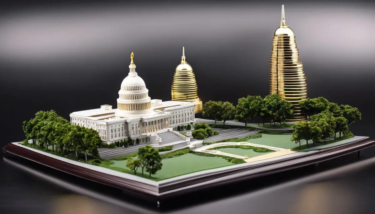 A scale balancing money and the US Capitol building, representing the estate tax and its impact on the government revenue.