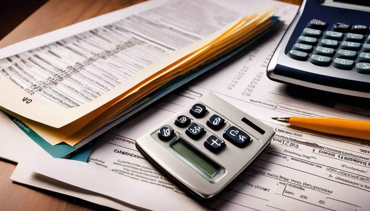 Image depicting paperwork and a calculator, representing itemized deductions