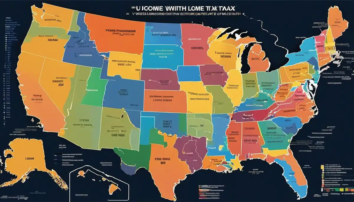 Image of U.S. map showing states without income tax highlighted
